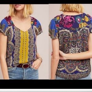 Moulienette Souers Anthropologie Color Floral Paisley Top Size 4
